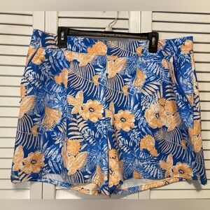 Mens Columbia Blue And Orange Hawaiian Floral Swim Trunks Size Extra Large